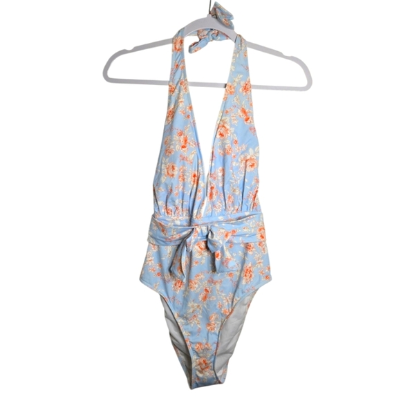 WE WORE WHAT Brooklyn One Piece Floral Halogen Blue Swim Suit Size Med NWT - Picture 2 of 6
